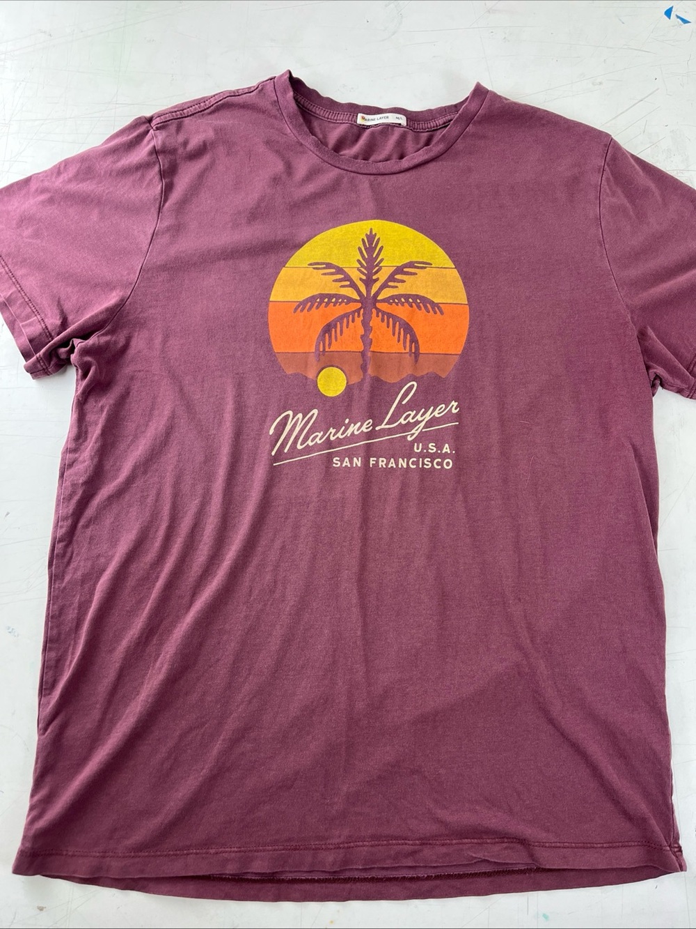 Marine Layer Men’s Short-Sleeve Graphic Tee — Wine with Sunset Print